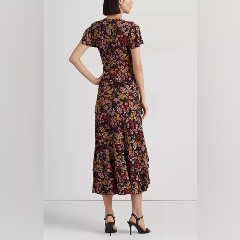 Lauren Ralph Lauren Black Label Women Multicolor Floral High Low Wrap Dress NWOT - Picture 3 of 16